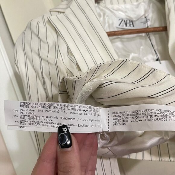 Zara Womens NWT Striped Wrap Button Cream Linen Blend Short Jacket Blazer XS - Picture 9 of 10